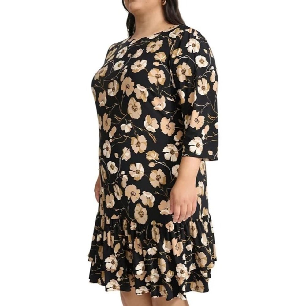 Tommy Hilfiger Womens Plus 18W Floral Ruffle Hem Dress 3/4 Sleeve Stretch